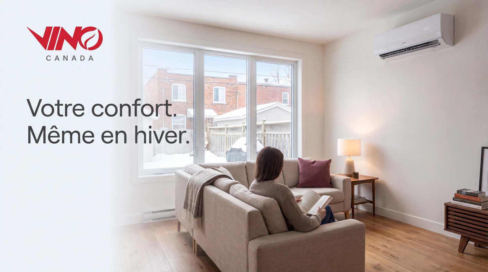 NORA dans un salon québécois en hiver. Votre confort. Même en hiver.